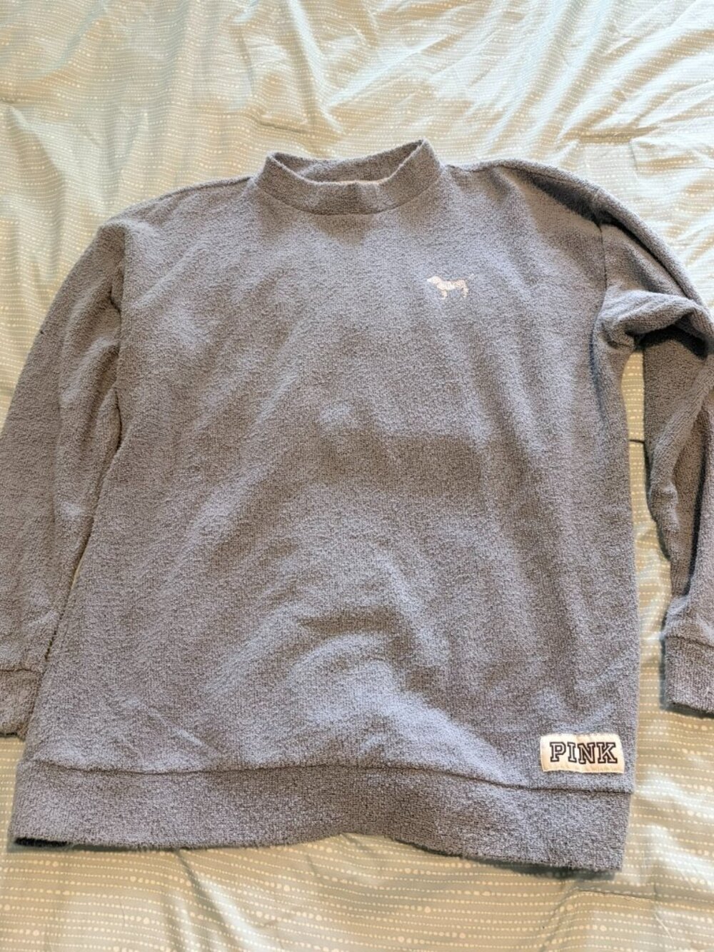 Victoria's Secret PINK Blue Terry Cloth Stadium Mock Neck Sweatshirt S